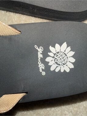 Yellow Box Black Footbed Sandal with Beige Woven Straps